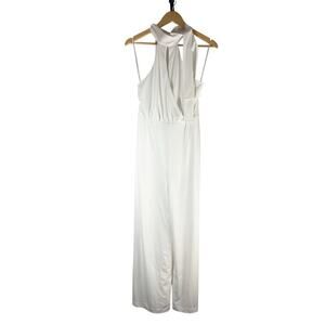 Alexia Admor Sienna Halter Neck Wide Leg Jumpsuit In White Size 6 Stretch